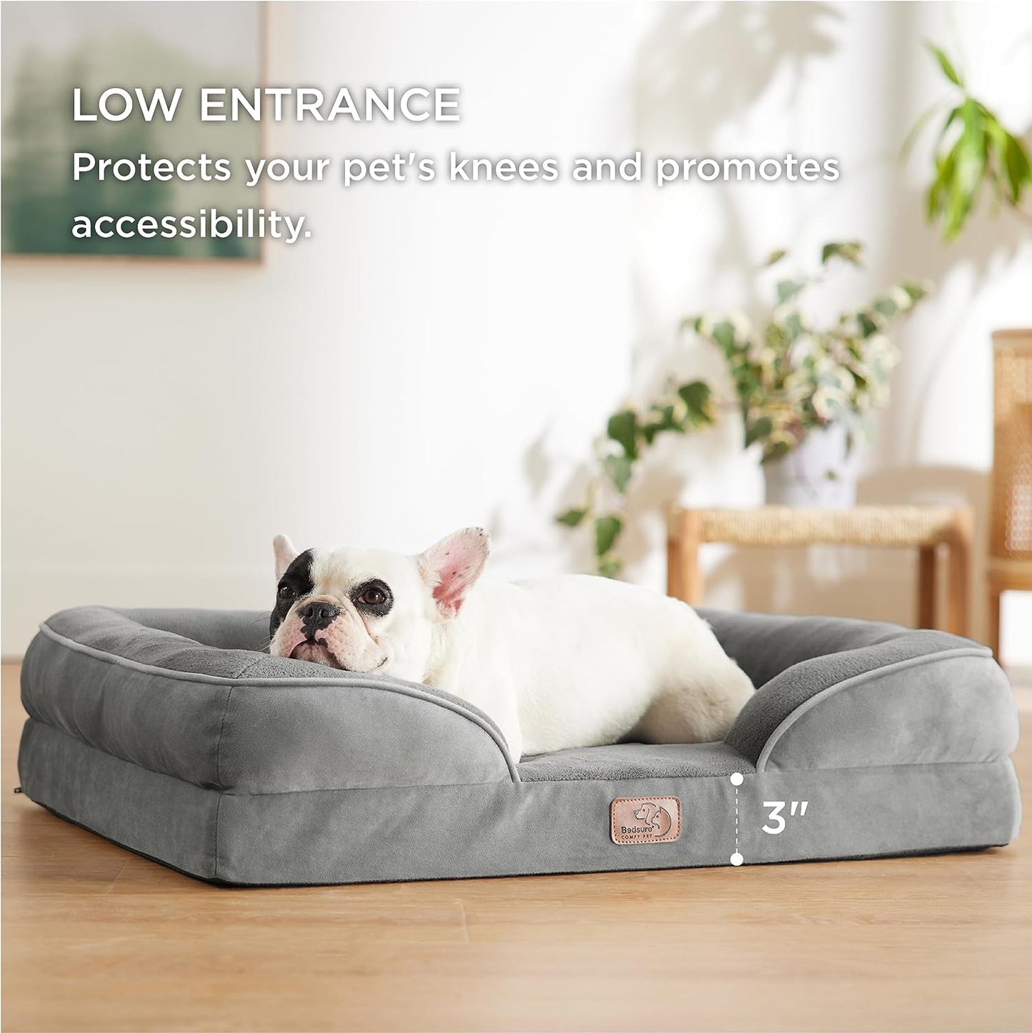 Bedsure Orthopedic Bed for Medium Dogs - Waterproof Dog Sofa Bed Medium, Supportive Foam Pet Couch with Removable Washable Cover, Waterproof Lining and Nonskid Bottom, Grey