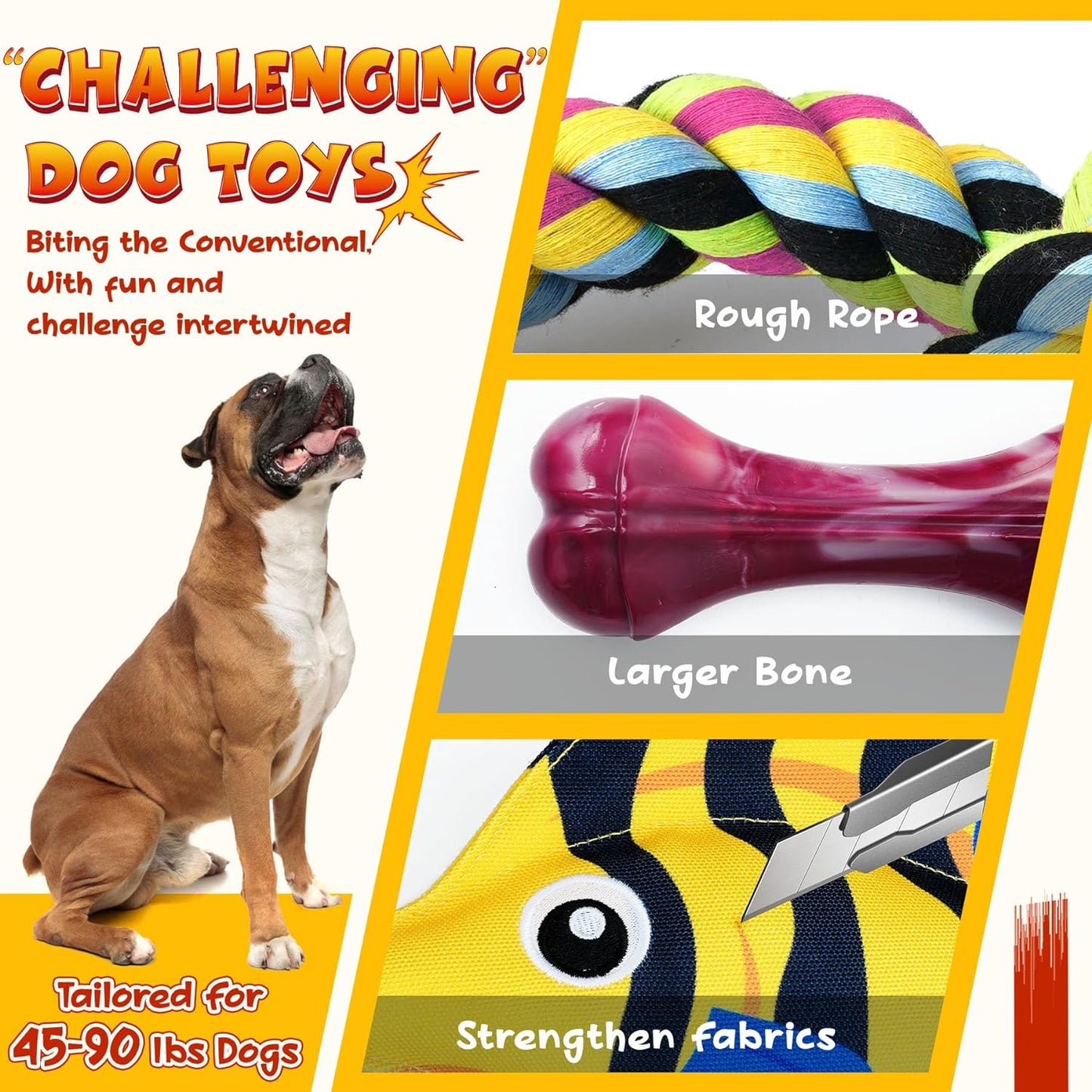 Tough Dog Toys for 45-90lbs Dogs-12 Pack Various Dog Toys for Boredom with Tough Ropes, Squeaky Toys & Dog Treat Balls for Medium & Large Breed Dogs