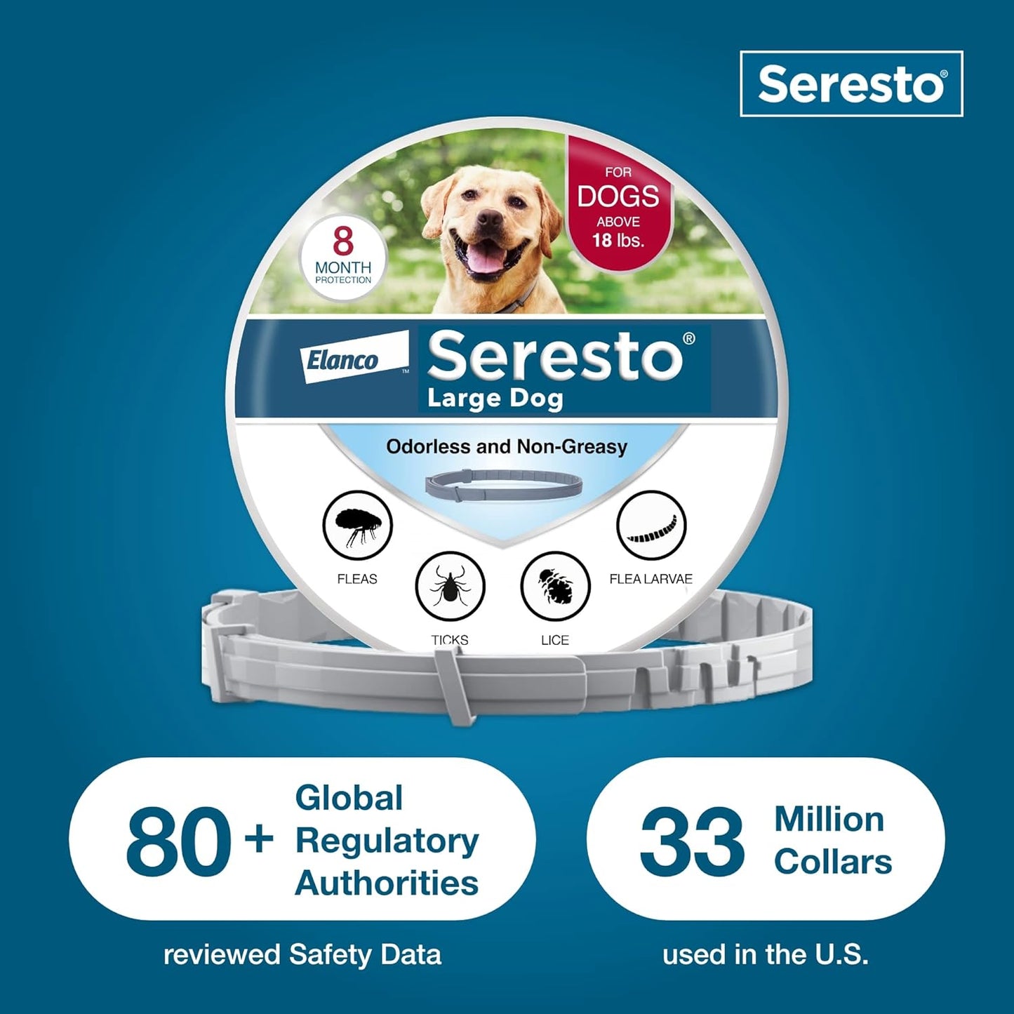 Seresto Large Dog Vet-Recommended Flea & Tick Treatment & Prevention Collar for Dogs Over 18 lbs. | 8 Months Protection