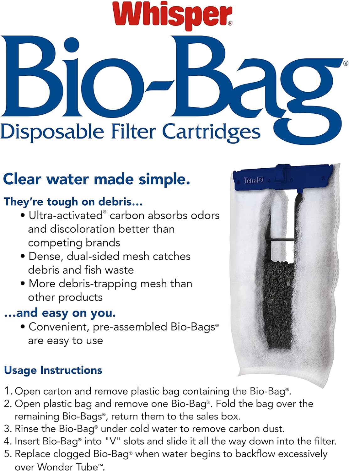 etra Whisper Bio-Bag Filter Cartridges For Aquariums - Ready To Use BLUE 3-Count