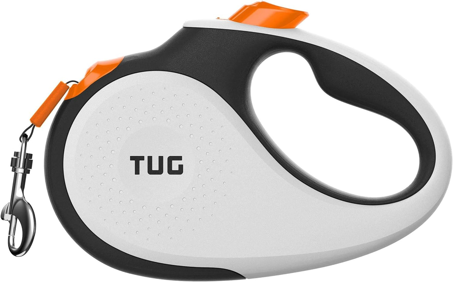 TUG 360° Tangle-Free Retractable Dog Leash with Anti-Slip Handle | 16 ft Strong Nylon Tape | One-Handed Brake, Pause, Lock (Medium, White/Orange)