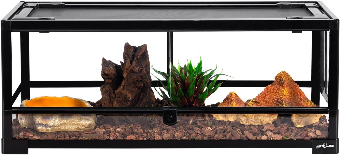 REPTI ZOO Glass Reptile Terrarium 20 Gallon, Front Opening Reptile Tank 30" x 12"x 12" for Reptile Pets Gecko Lizard Snake, Top Screen...