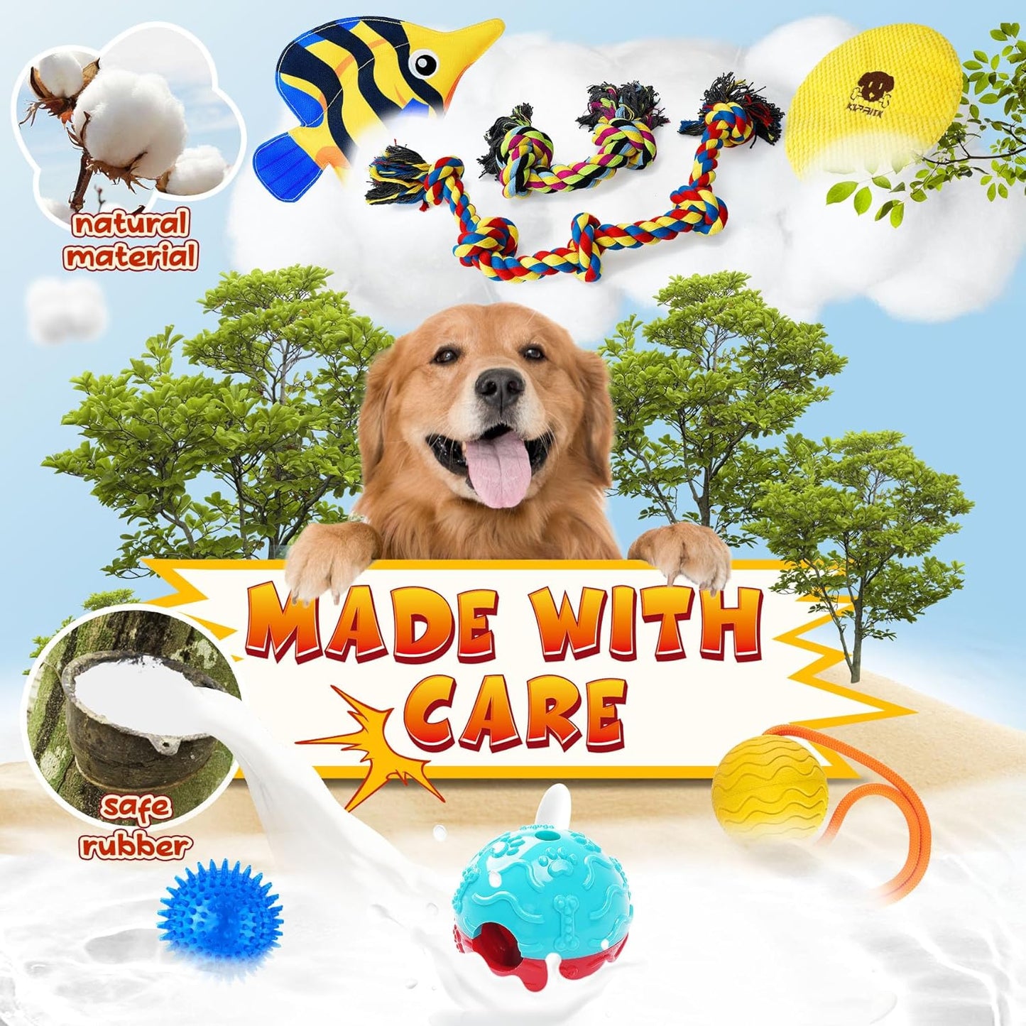 Tough Dog Toys for 45-90lbs Dogs-12 Pack Various Dog Toys for Boredom with Tough Ropes, Squeaky Toys & Dog Treat Balls for Medium & Large Breed Dogs