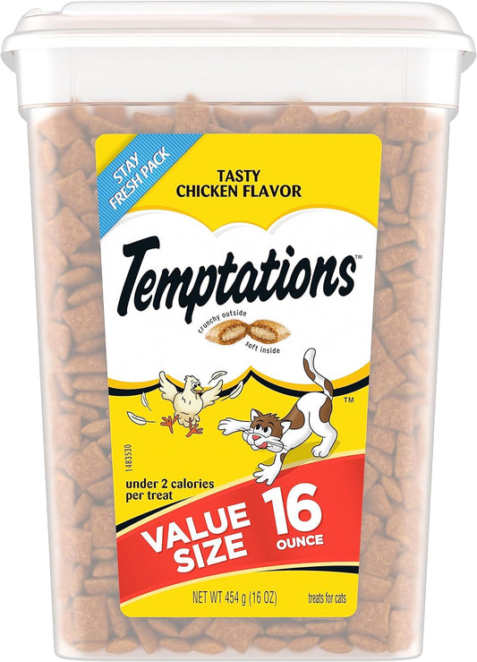 TEMPTATIONS Classic Crunchy and Soft Cat Treats Tasty Chicken Flavor, 16 Ounce (Pack of 1)