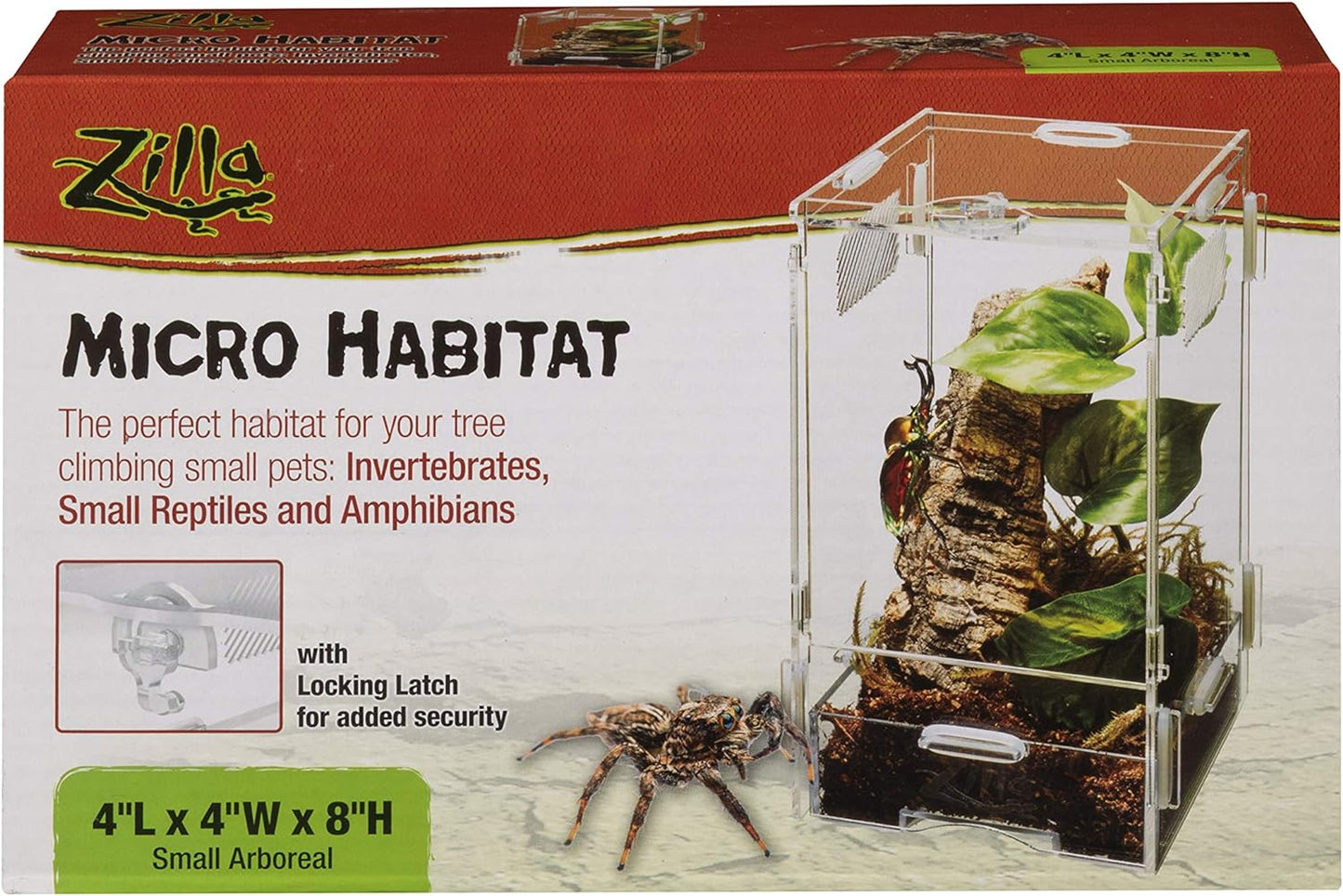 Zilla Micro Habitat Terrarium Enclosure for Small Tree Dwelling Reptiles, Amphibians, Spiders & Other Invertebrates, Small