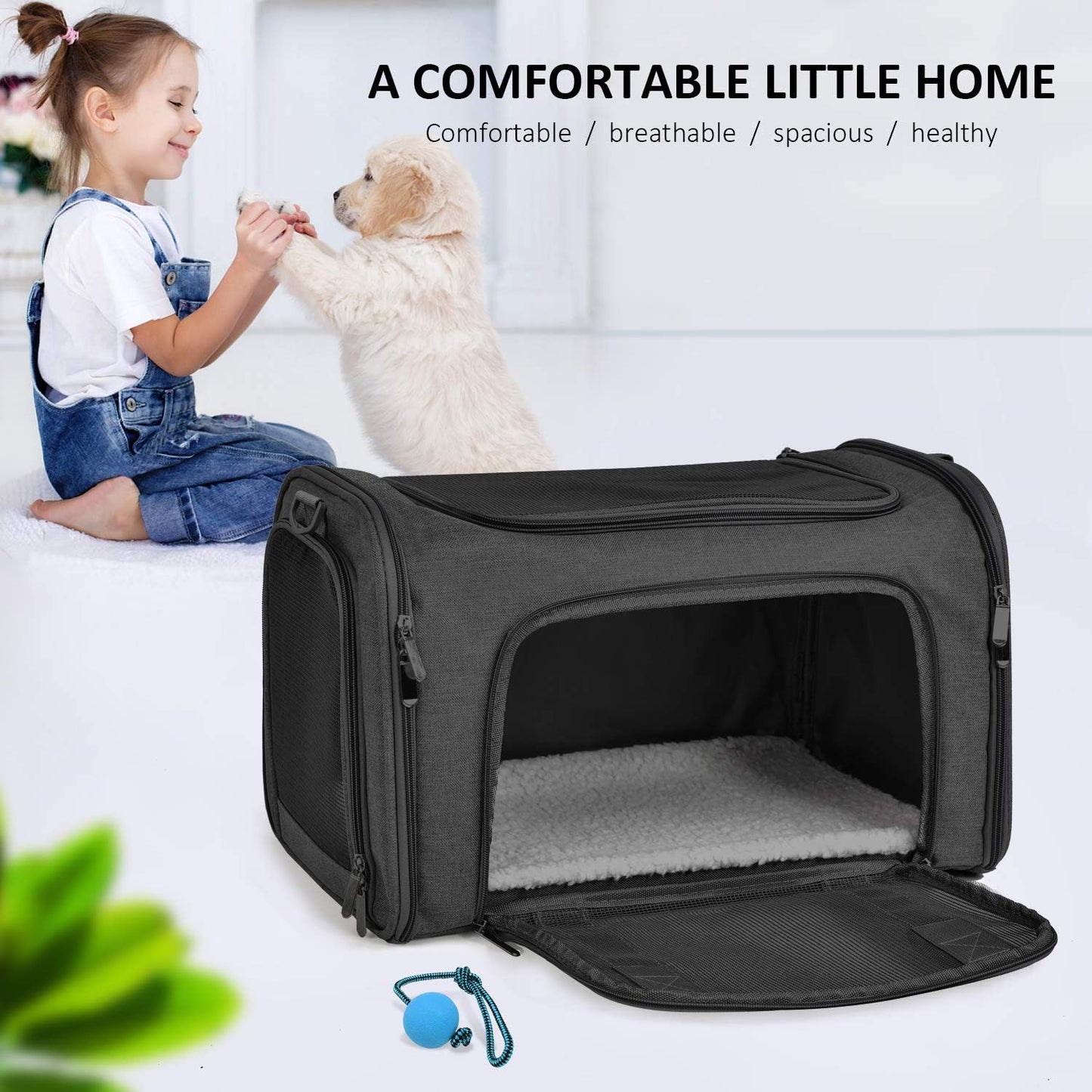 Cat Carriers Dog Carrier Pet for Small Medium Cats Dogs Puppies up to 15 Lbs, TSA Airline Approved Soft Sided, Collapsible Travel Puppy - Black