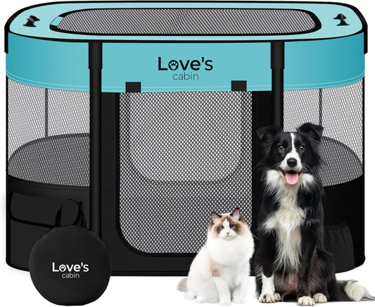 Love's cabin Pet Puppy Dog Playpen, Small Dog Tent Crates Cage Indoor/Outdoor, Portable Exercise Playpen for Dog and Cat, Foldable Pop Up Dog Kennel Playpen with Carring Case (S, Green)
