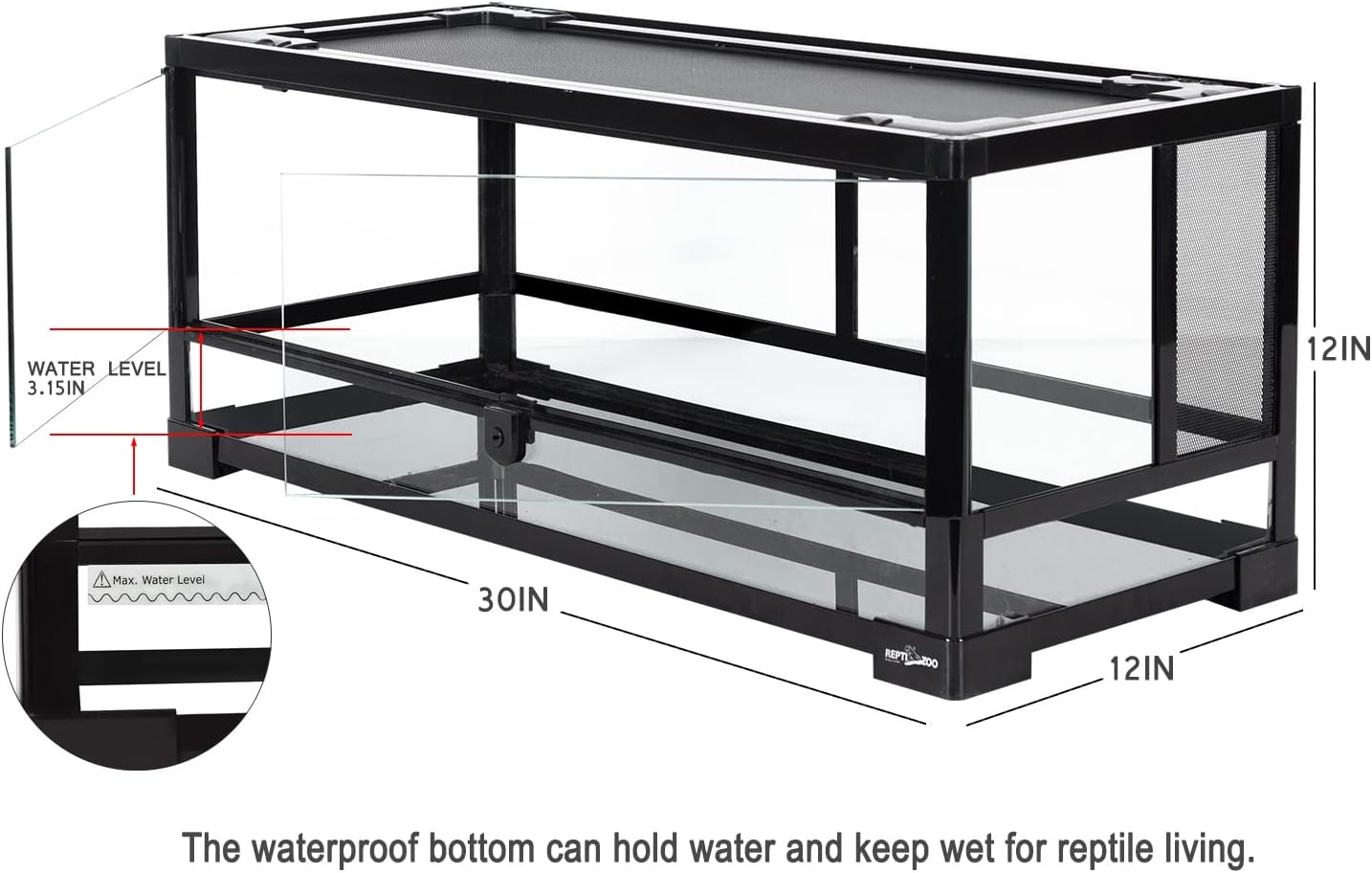 REPTI ZOO Glass Reptile Terrarium 20 Gallon, Front Opening Reptile Tank 30" x 12"x 12" for Reptile Pets Gecko Lizard Snake, Top Screen...