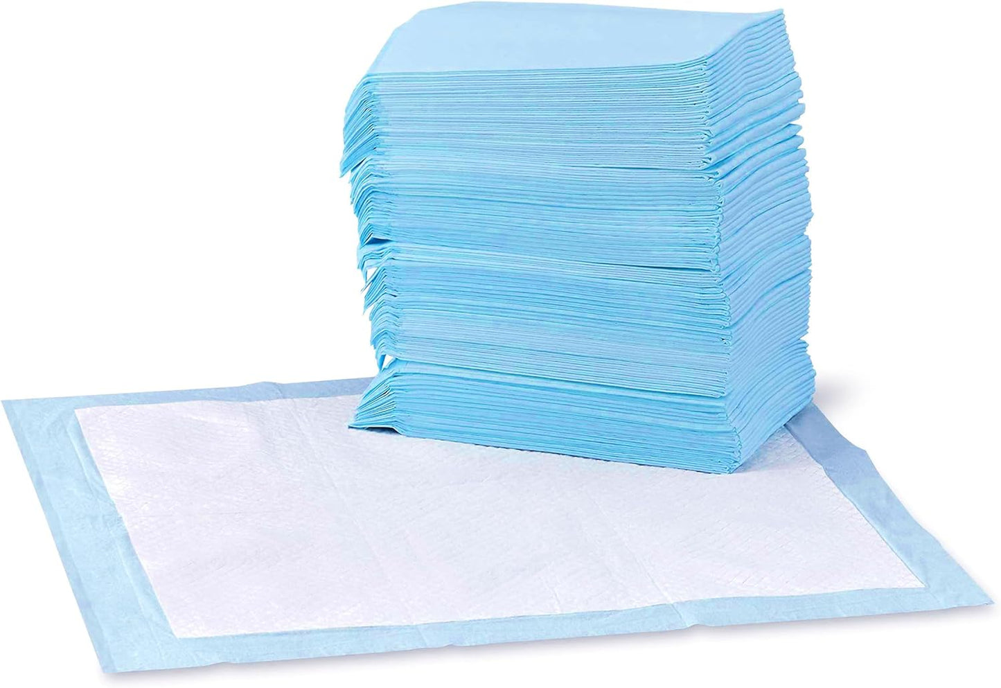 Basics Dog and Puppy Pee Pads with Leak-Proof Quick-Dry Design for Potty Training, Standard Absorbency, Regular Size, 22 x 22 Inches, Pack of 100, Blue & White