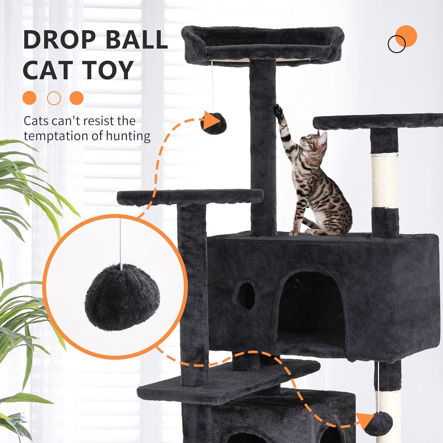 BestPet 54in Cat Tree Tower for Indoor Cats,Multi-Level Furniture Activity Center with Scratching Posts Stand House Condo Funny Toys Kittens Pet Play House,Dark Gray