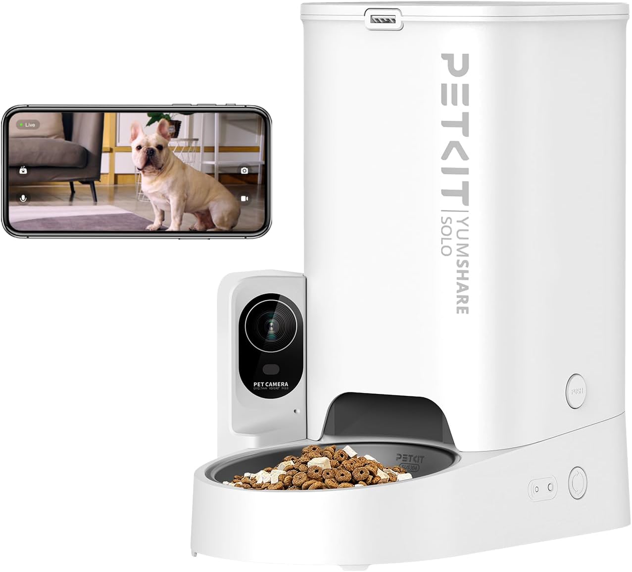 Automatic Pet Feeder with Camera, 1080P HD Video with Night Vision, 2.4G WiFi Cat Dog Feeder with 2-Way Audio,Smart App Control Pet Dry Food Dispenser for Cats and Dogs with Non-Stick Food Bowl