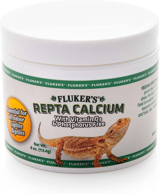 Fluker's Calcium Powder for Reptiles - Premium Reptile Calcium Powder with Added Vitamin D3, for Strong Healthy Bones and Vital Functions - Ideal for Lizards, Snakes, Turtles, Frogs - Made in USA - 4oz