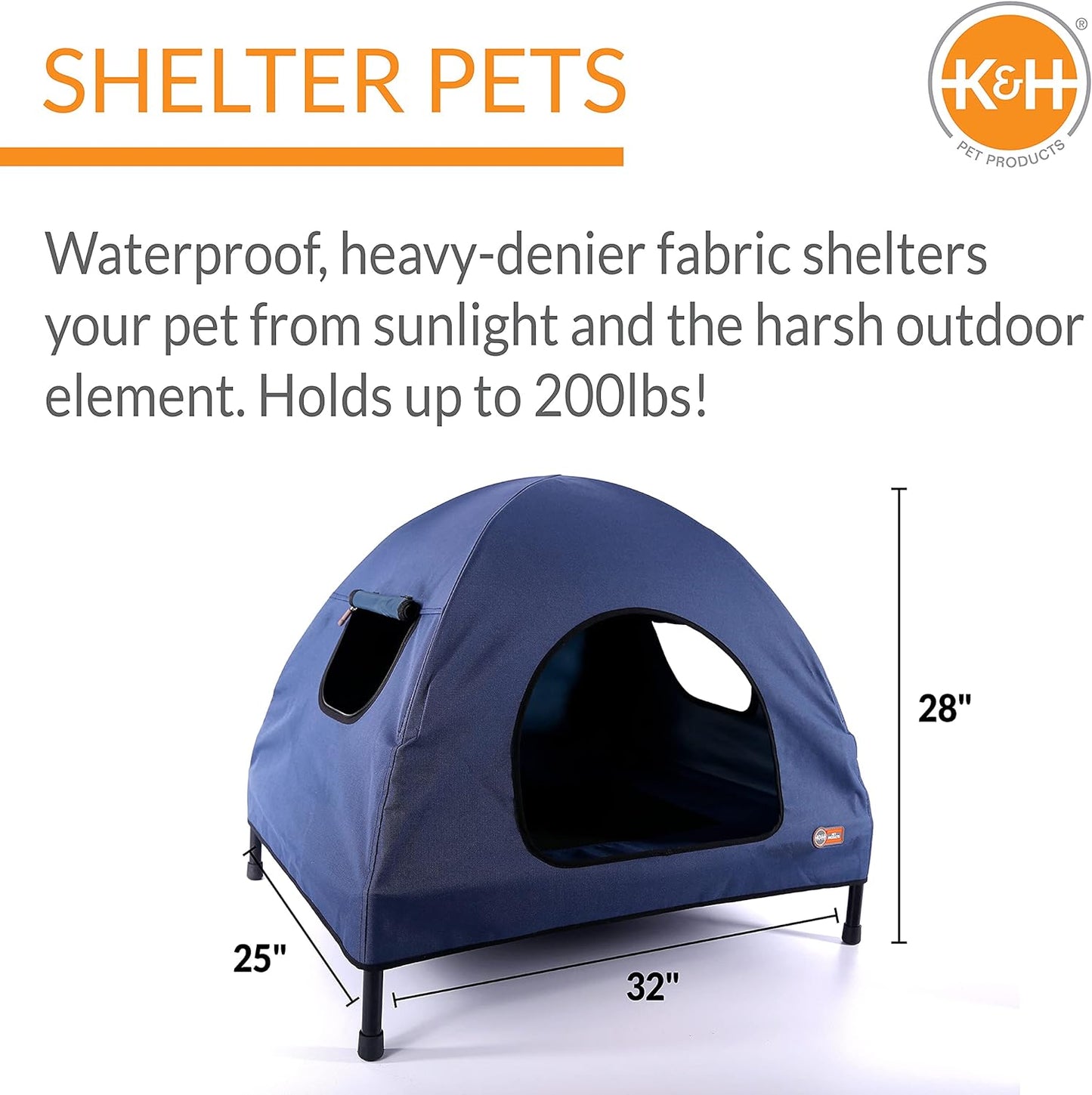 Pet Products Original Pet Cot Tent, Portable Dog House, Dog Shade & Weather Shelter, Elevated Cot Dog Bed, Navy Blue