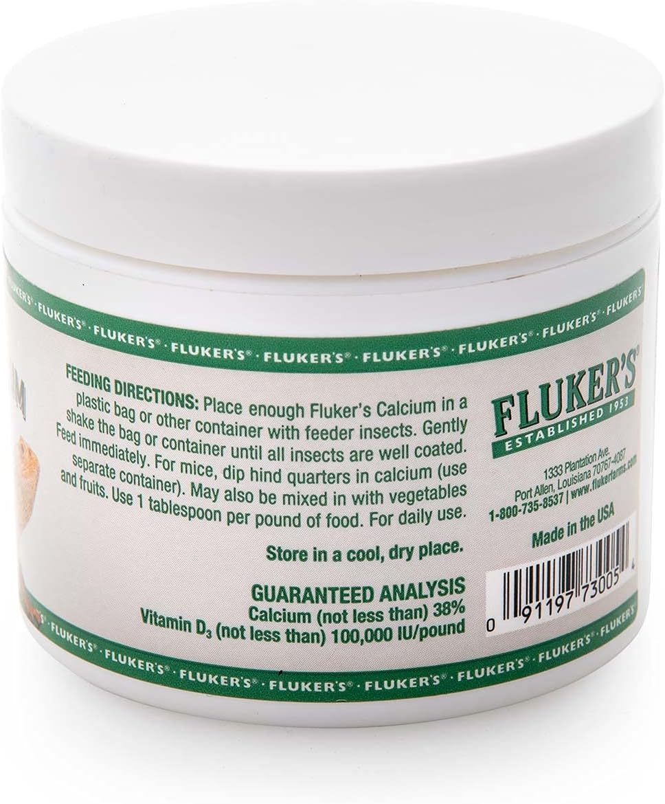 Fluker's Calcium Powder for Reptiles - Premium Reptile Calcium Powder with Added Vitamin D3, for Strong Healthy Bones and Vital Functions - Ideal for Lizards, Snakes, Turtles, Frogs - Made in USA - 4oz